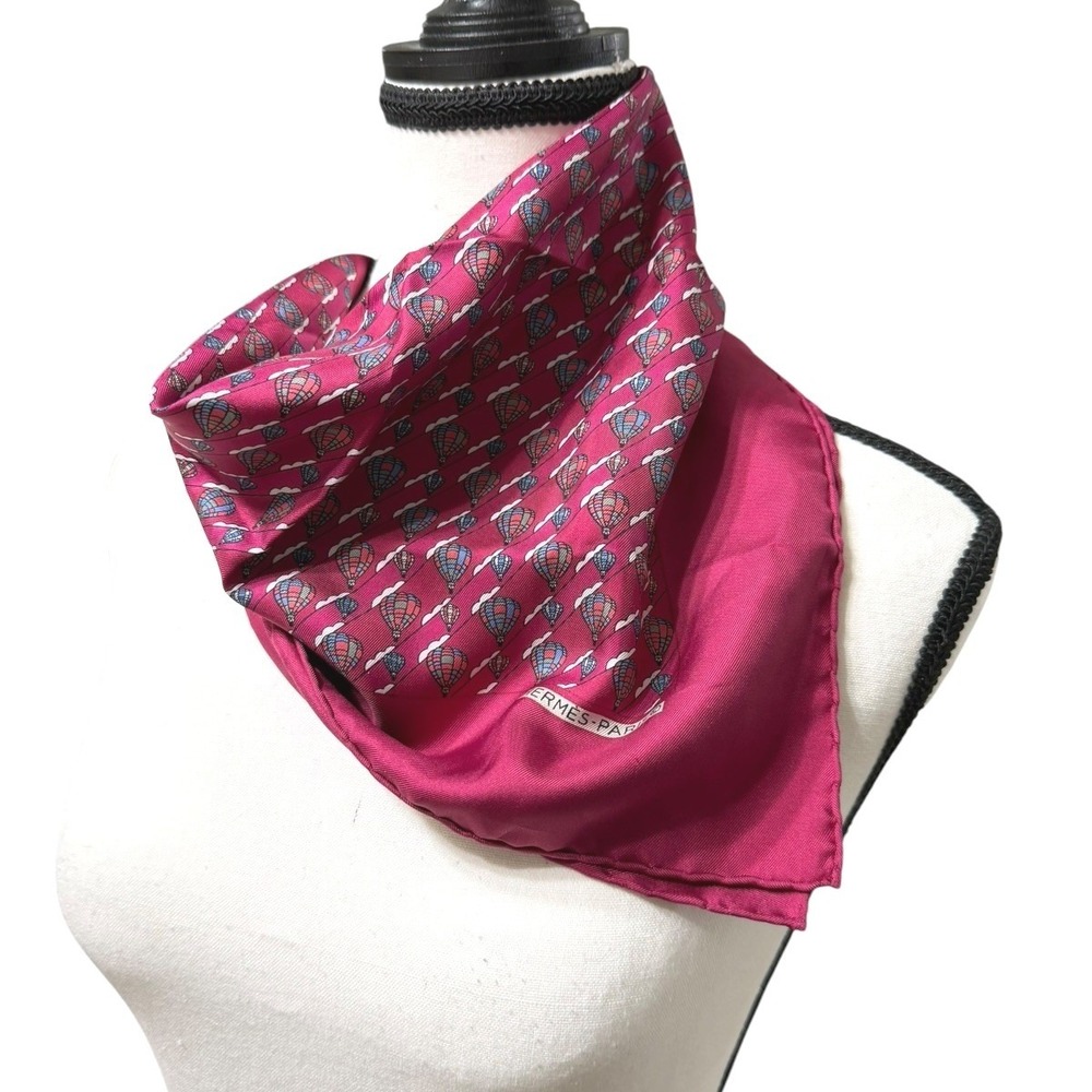 Hermès Paris Silk Pocket Square Scarf Pink Balloon Neckerchief France